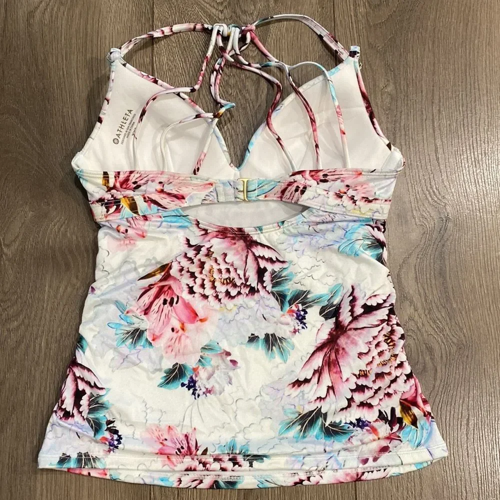 Athleta Aqualuxe Lotus‎ Floral Print Strappy Back Tankini Swim Top Size XXS/XS